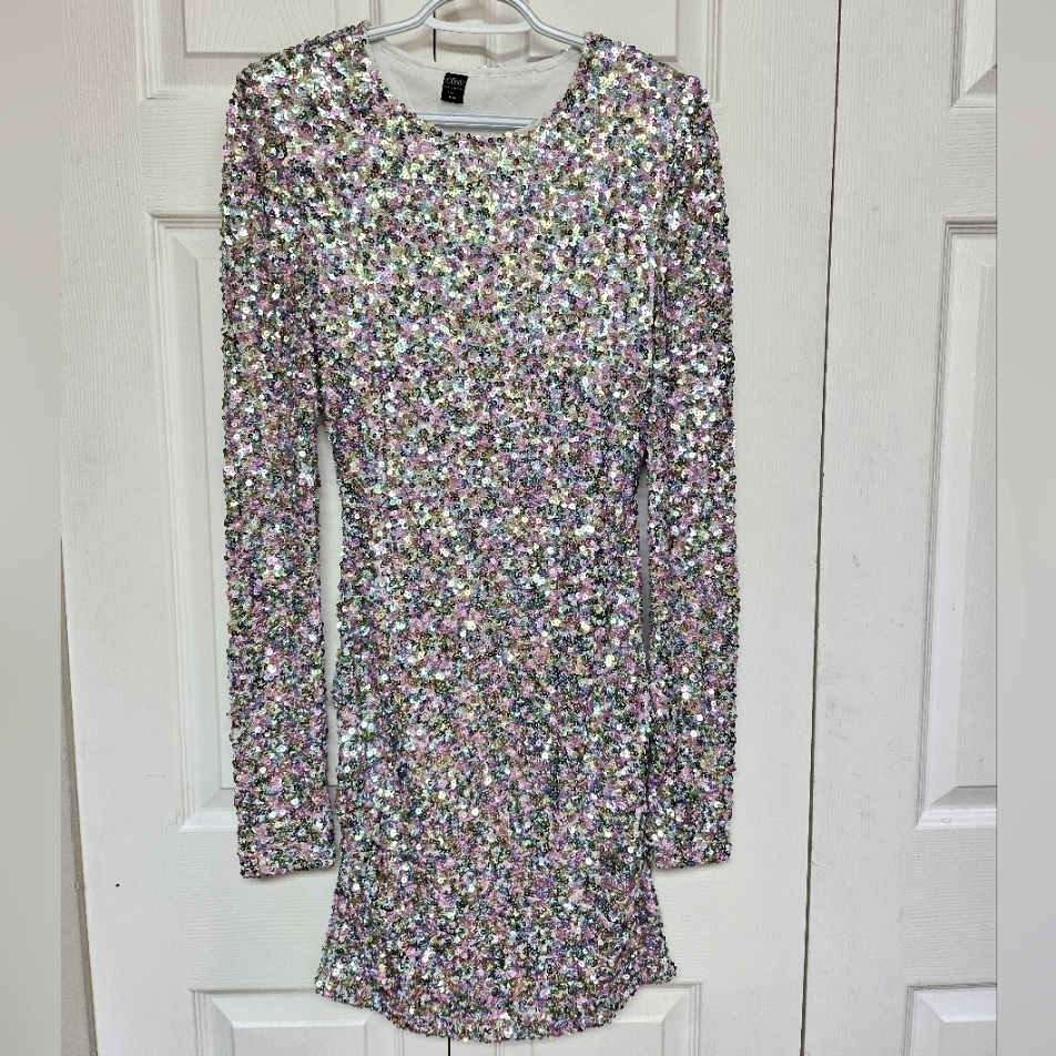 Icone Par Simons Sparkly Sequin Long Sleeve Dress Size Medium